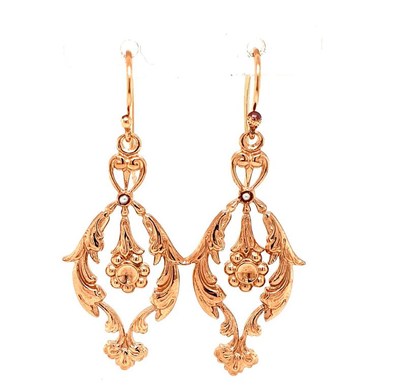 9ct Rose Gold Seed Pearl Drop Earrings by L.G. Humphries & Sons (21154)
